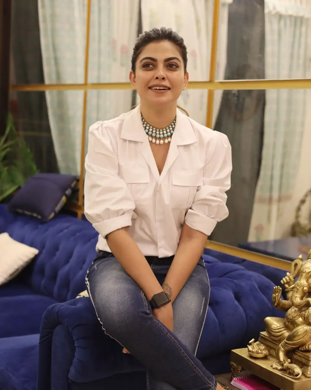 Anusree Nair In White Shirt Blue Jeans